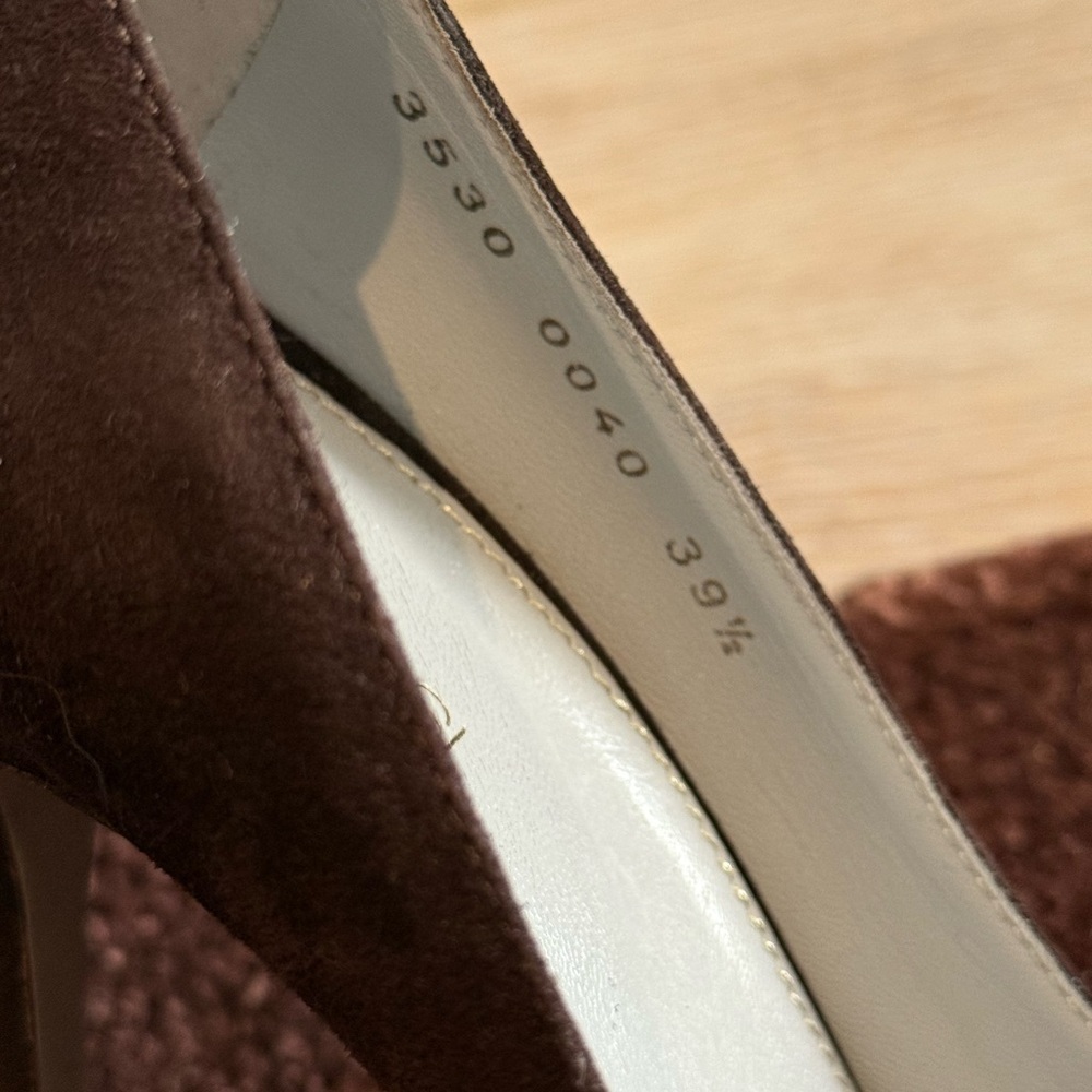 $845 SERGIO ROSSI Dark Chocolate Brown Suede Peep Toe Platform Heels Pumps 39.5 - Picture 13 of 14